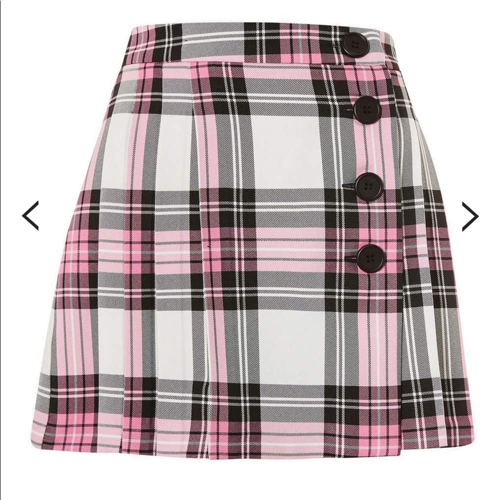 Topshop Tartan Checked Button Kilt A-Line Skirt